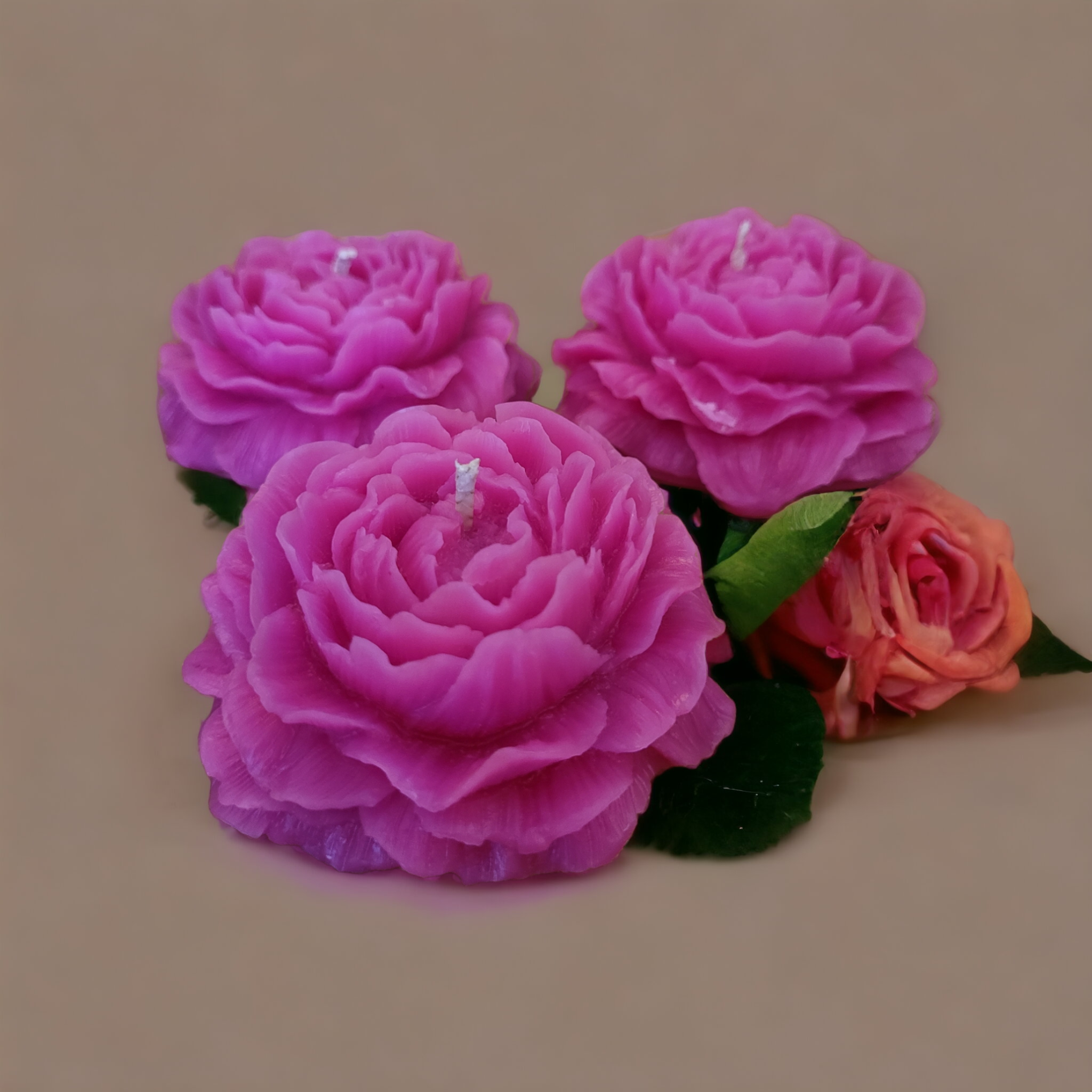 Bougie artisanale en forme de fleur Rose