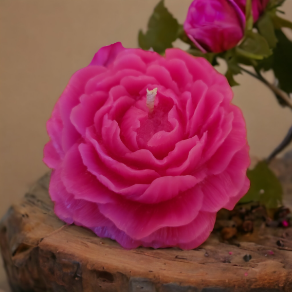 Bougie fleur rose ancienne cire d'abeille